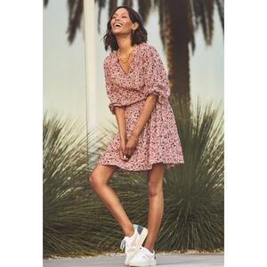 Sundry x Evereve | Ditsy Floral Smocked Waist Long Sleeve Dress in Dahlia NEW